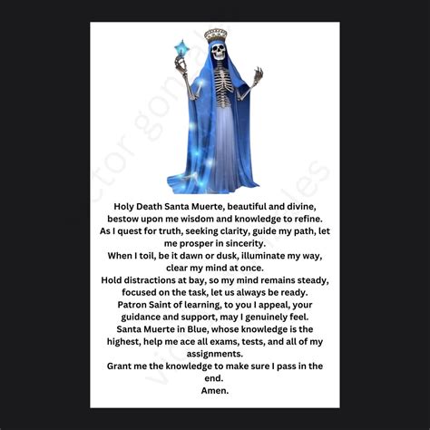 Blue Santa Muerte Printable Prayer for Artists Creativity and ...