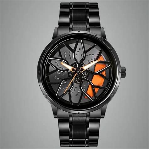 WATCHVERSE Orange Car Wheel With Spinning Car Rim Hub Design Analog ...