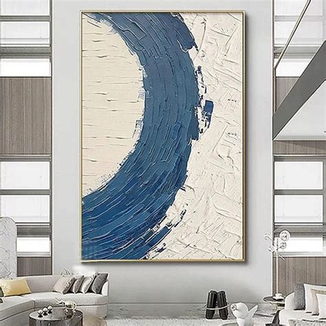 Dipinti ad olio su tela di alta qualità, dipinti a mano, astratti, blu ...