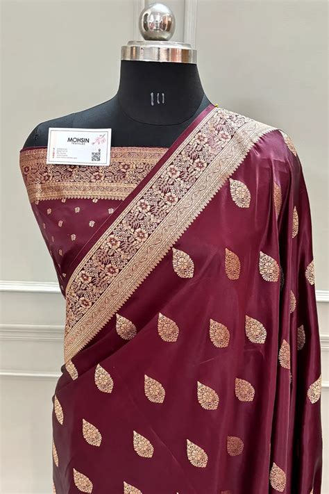 Wine Badami Buta Katan Silk Banarasi Saree – Mohsin Textiles