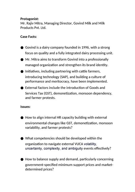 HRM case 2 - Protagonist: Mr. Rajiv Mitra, Managing Director, Govind ...