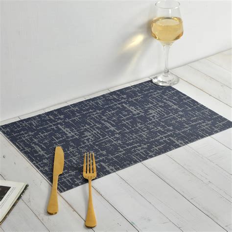 Yellow Weaves PVC Rectangular Dining Table Placemats, Set of 6 - Blue ...