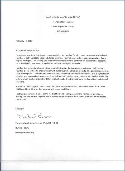 √ Free Printable Nursing Letter Of Recommendation Template