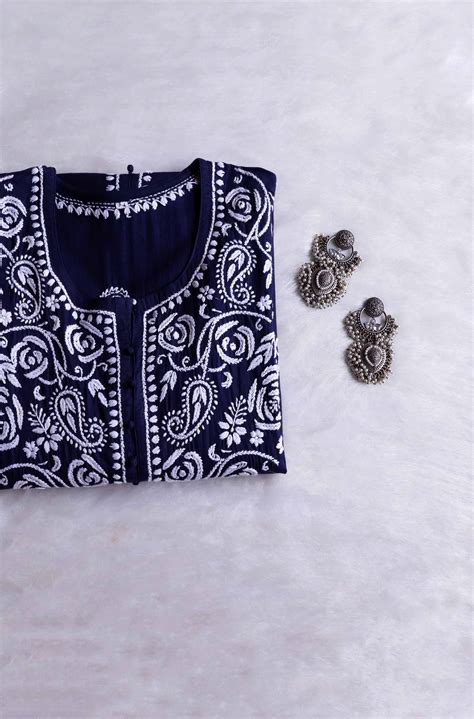 Gul Navy Blue & White Cotton Kurta – Noor Chikankari