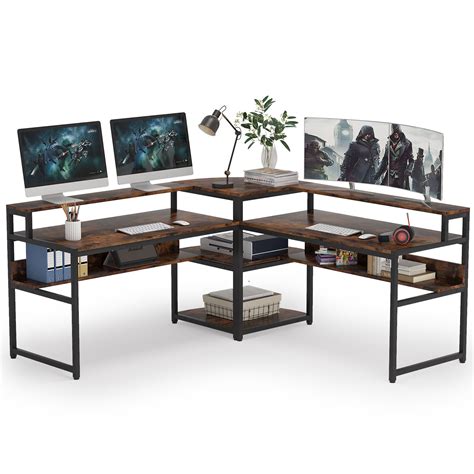 Buy Tribesigns L Shaped Computer Desk Vintage Brown Office Working ...