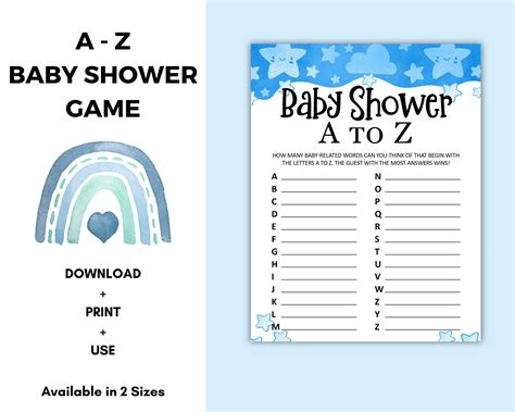 Baby Shower A Z Game, Baby Shower Game Printable, Baby Boy Shower Game ...