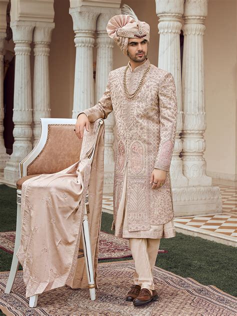Silvery Pink Accented Regal Ceremony sherwani – Suvidha Fashion