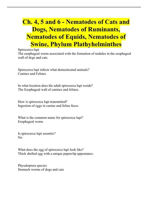 Ch. 4, 5 and 6 - Nematodes of Cats and Dogs, Nematodes of Ruminants, Nematodes of Equids ...