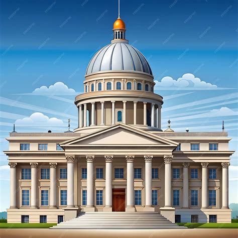 An arched neoclassical building with hanging PTT banners