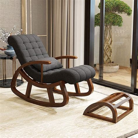 FURNITURE HUB Solid Wood 1 Seater Rocking Chair with Foot Rest & Modern ...