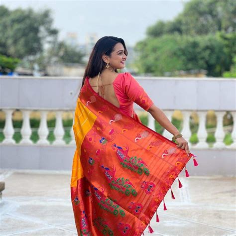 priyangkrita-sarees-unstitched-red-yellow-paithani-silk-priyangkrita ...