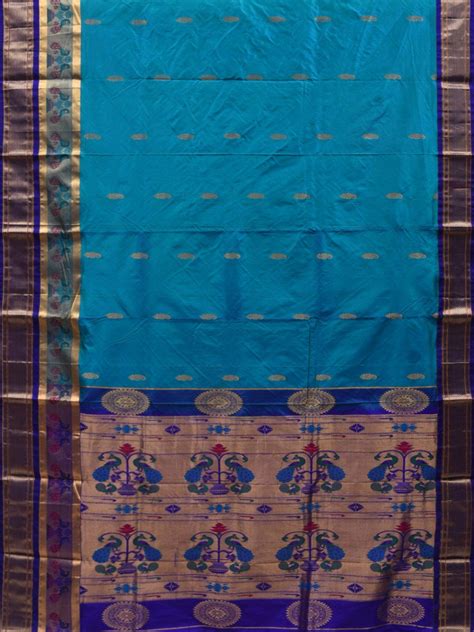Blue Paithani Silk Handloom Saree with Border and Body Buta Design p04 ...