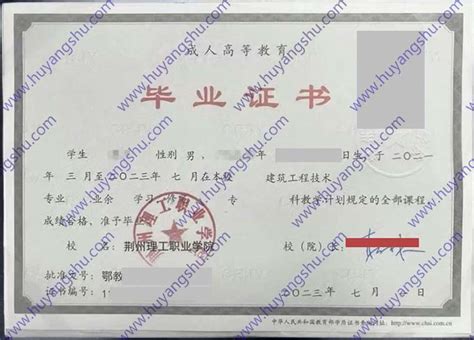 荆州理工职业学院毕业证样本图片-胡杨树样本网