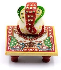 AstroShri White Marble Ganesha Idol With Chowki Multicolor for Gift ...