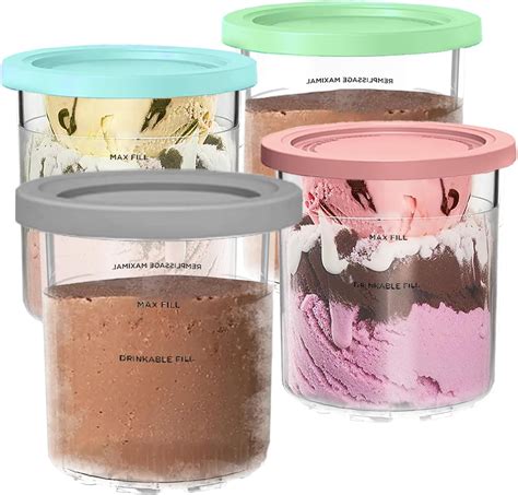 4 Pack Ice Cream Pint Containers, Replacement for Ninja Creami Pints ...