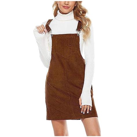 Lovskoo Women's Cute Corduroy Overall Bib Dress Pinafore Suspender ...