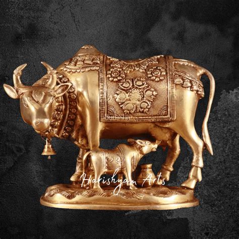 Brass Kamdhenu Cow Calf Statue France