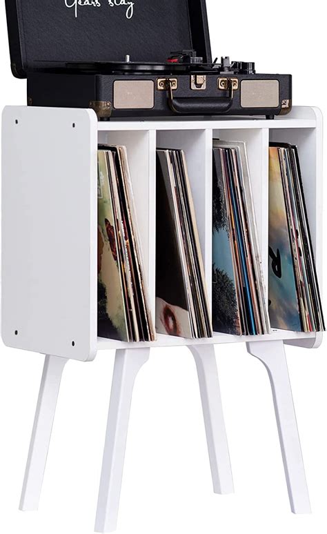 LELELINKY Small Record Player Stand - Width 11.7 In, White Vinyl Record ...