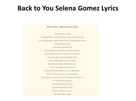 PPT - Back to You Selena Gomez Lyrics PowerPoint Presentation, free ...