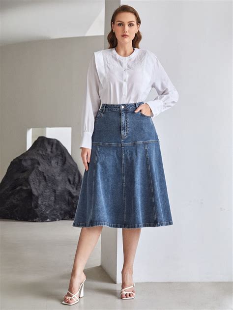 PLUS COTTON KNEE LENGTH DENIM SKIRT | Denim skirts knee length, Denim ...