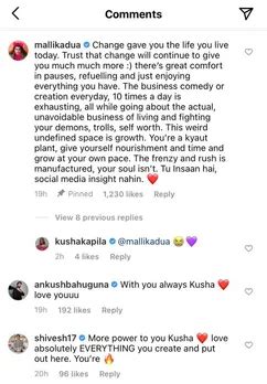Kusha Kapila shares a heartfelt post about creating content, being ...