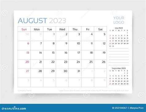 AUGUST 2023 Template. Desk Calendar 2023 Template, Planner, Calendar ...