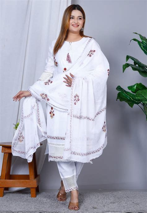 Cotton Schiffli Kurta Pant and Dupatta Set – lasa tech