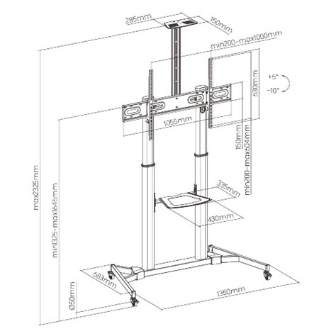 Tv Trolley - TTL03-610TW LARGE SCREEN TELESCOPIC HEIGHT ADJUSTABLE ...