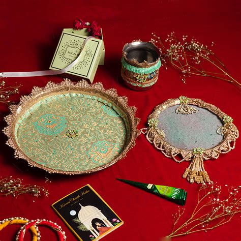 Buy Inayat Green Karwa Chauth Thali Set Online in India - Mypoojabox.in