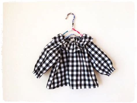 【80size】フリルスモック *チェック* ブラック | comodo