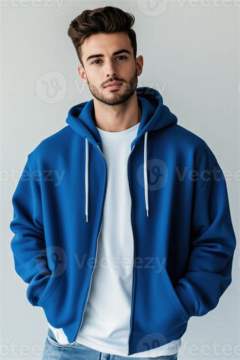 Young man in blue hoodie and jeans posing for the camera 59067648 Stock ...