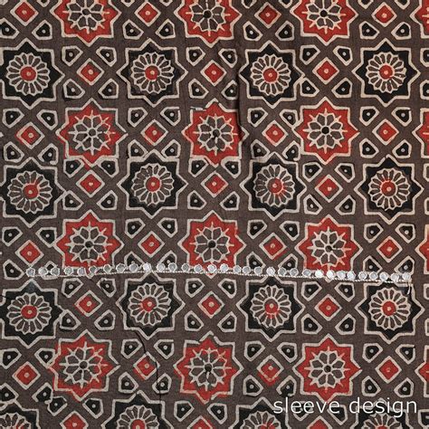 Bead Work Embroidery Ajrakh Block Printed Cotton Kurta Material ...