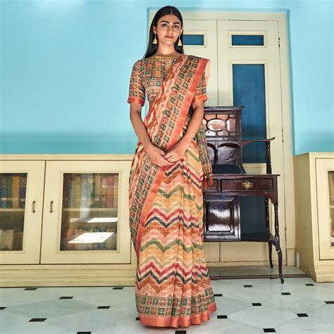 Multicolour Sequence Embroidered Linen Saree