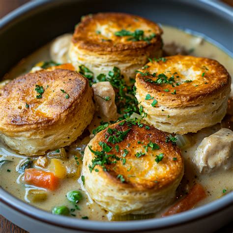 Creamy Chicken Pot Pie Recipe with Fluffy Biscuits - kitchenmasteryrecipes