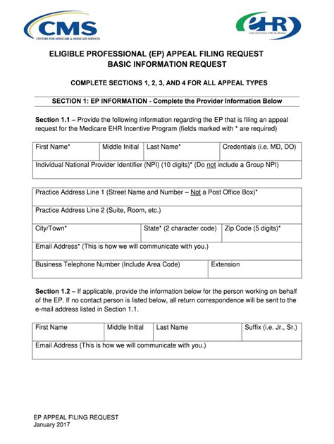 Fillable Online cms Eligible Professional EP Appeal Filing Request Fax ...