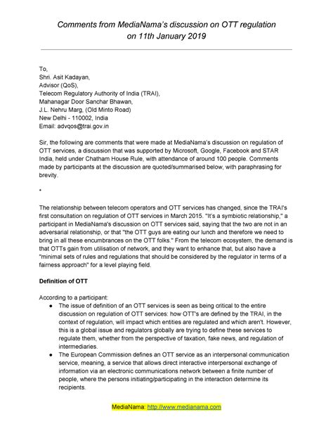 Media Nama Comments On TRAI 16012019 - on 11th January 2019 To, Shri ...