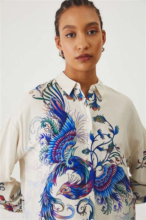 Medicine koszula bawełniana damska kolor biały regular z kołnierzykiem ...