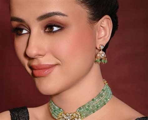 Green Handcrafted Brass Necklace with Earrings- Set of 2