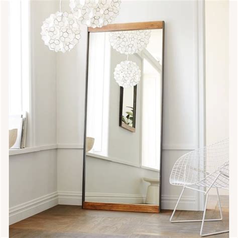 West Elm Industrial Wood Metal Floor Mirror - AptDeco