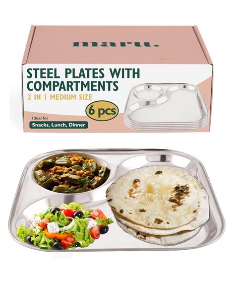 Buy MARU Stainless Steel Dinner Plates with 2in1 Compartment Section ...