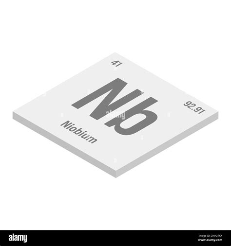 Niobium, Nb, gray 3D isometric illustration of periodic table element with name, symbol, atomic ...