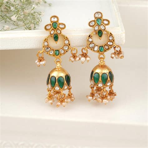 Gold Plated Silver Jhumkas Earrings | Gold Plated Silver Stone Jhumkas ...