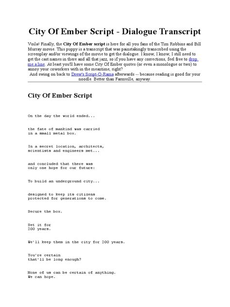 City of Ember Script Eng | PDF | Nature