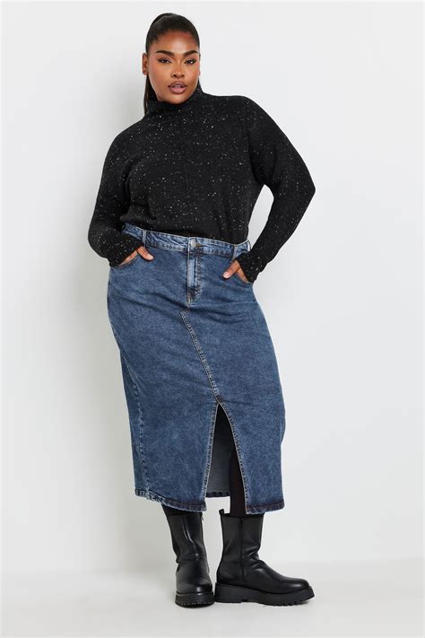 YOURS Plus Size Blue Midi Stretch Denim Skirt | Yours Clothing