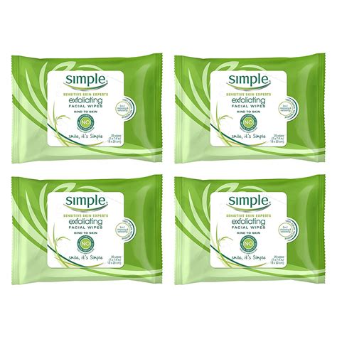 Simple Kind to Skin Facial Wipes, Exfoliating 25 wipes, 4 count ...