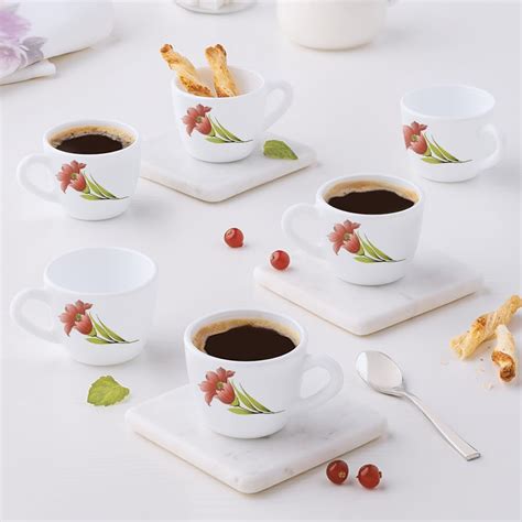 Buy Larah by BOROSIL Red Iris Opalware Cup Set of 6 pcs | Tea/Coffee ...