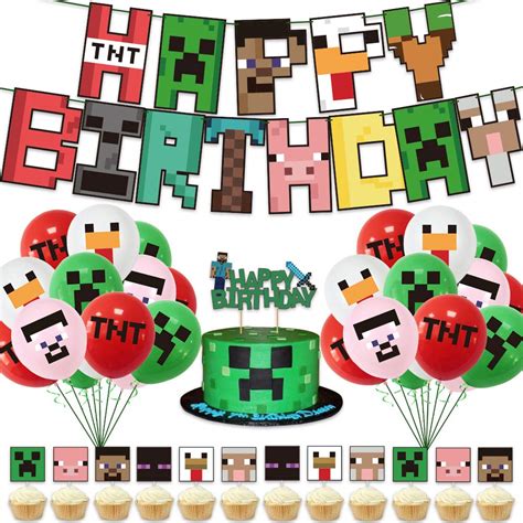 Buy Birthday Decorations, Pixel Style Birthday Supplies, Included Happy ...