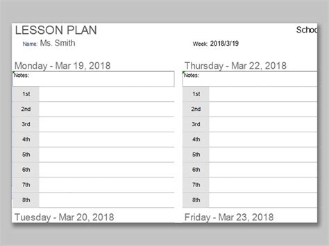 Image result for Weekly Lesson Plan Template Excel
