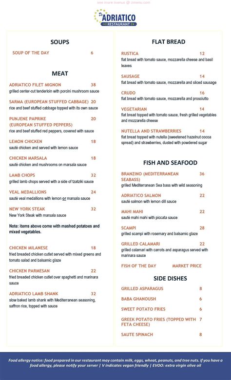 Online Menu of De Adriatico Restaurant Restaurant, Fort Myers, Florida ...