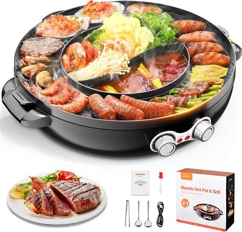 Amazon.com: 2 in 1 Electric Hot Pot Grill Cooker with Dual Temperature ...